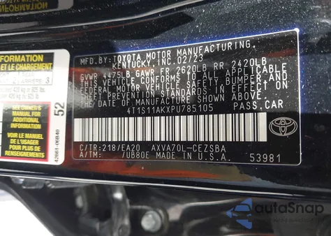 2023 Toyota Camry Se z USA, uszkodzony, nr VIN 4T1S11AKXPU785105